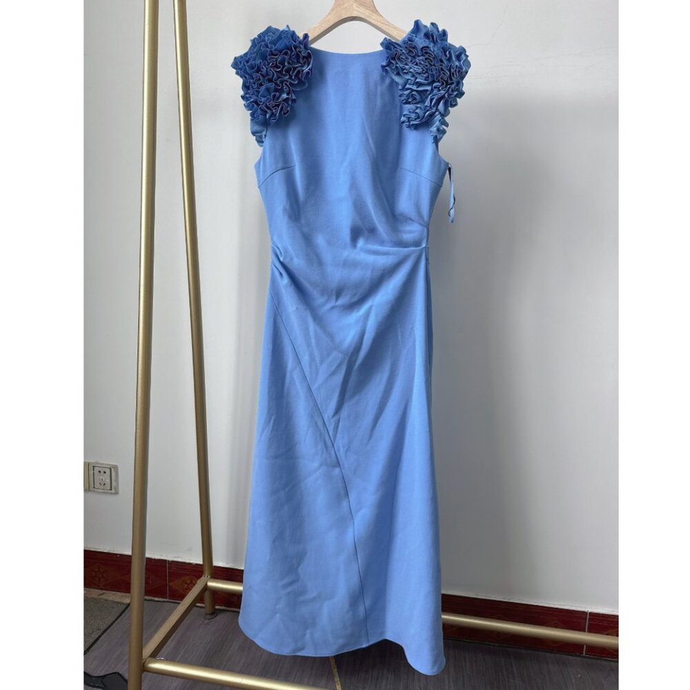 Rachel Gilbert Margot Drape Midi Dress 6/8/10 Blue Cocktail Event Wedding - Picture 6 of 9